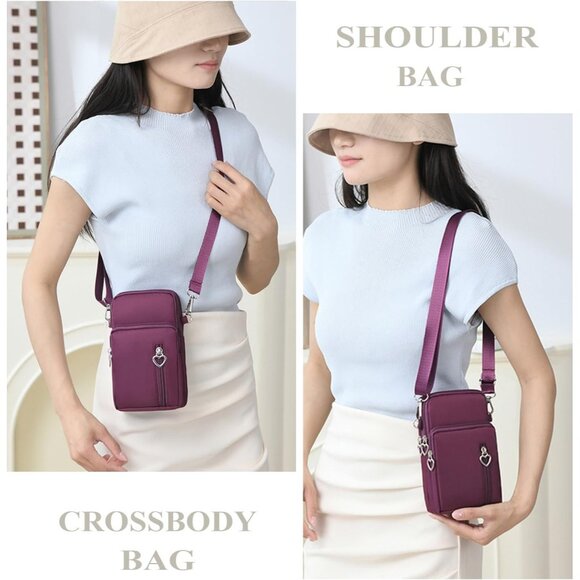 Women's Purple 2 Small Crossbody Waterproof Nylon Purse Mini Shoulder Travel Bag - Picture 2 of 7